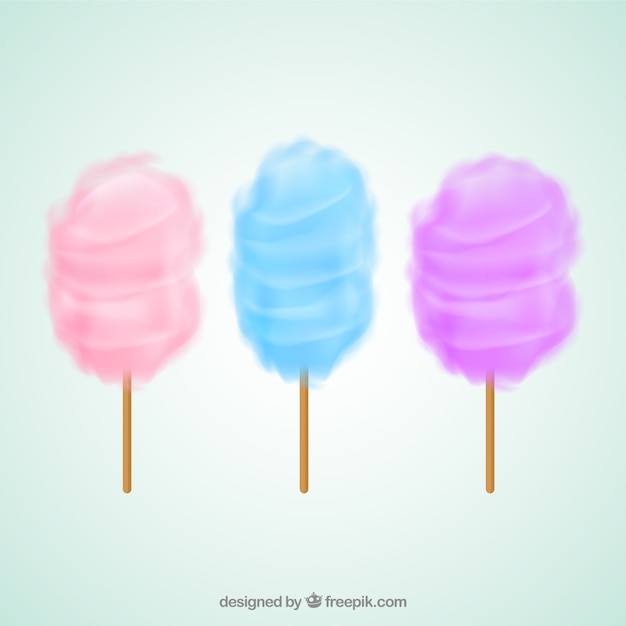 Packung mit drei farbigen Zuckerwatte