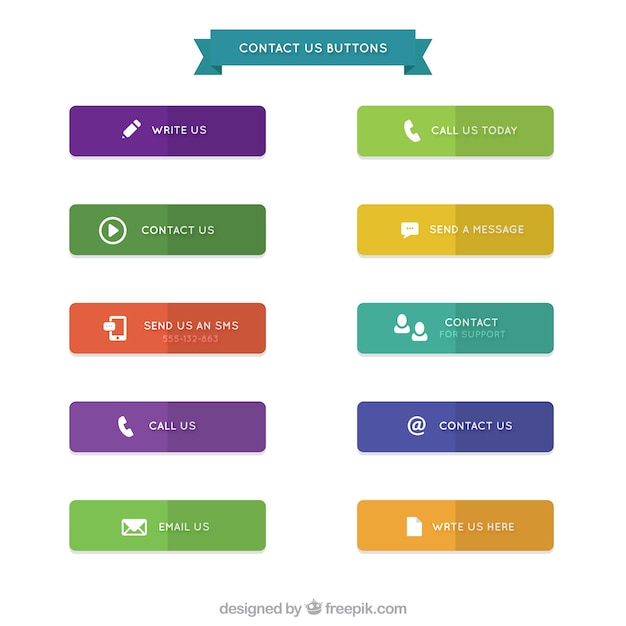 Kostenloser Vektor packung mit farbigen kontaktknöpfe in flacher bauform