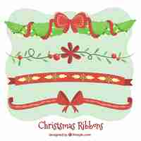 Kostenloser Vektor packung mit hand gezeichneten weihnachten dekorative bänder