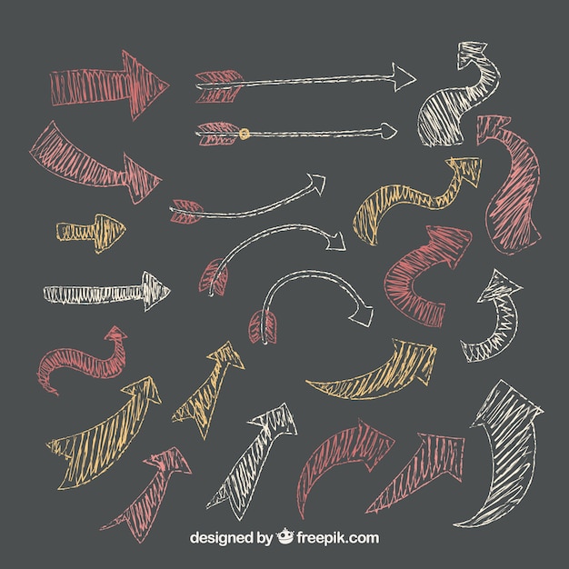 Kostenloser Vektor packung mit handgemalten pfeile