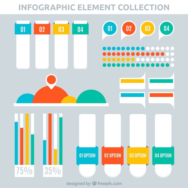 Packung mit infografischen Gegenständen mit farbigen Formen