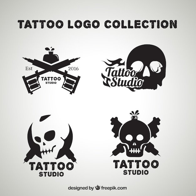 Kostenloser Vektor packung mit logos schädel-tattoos