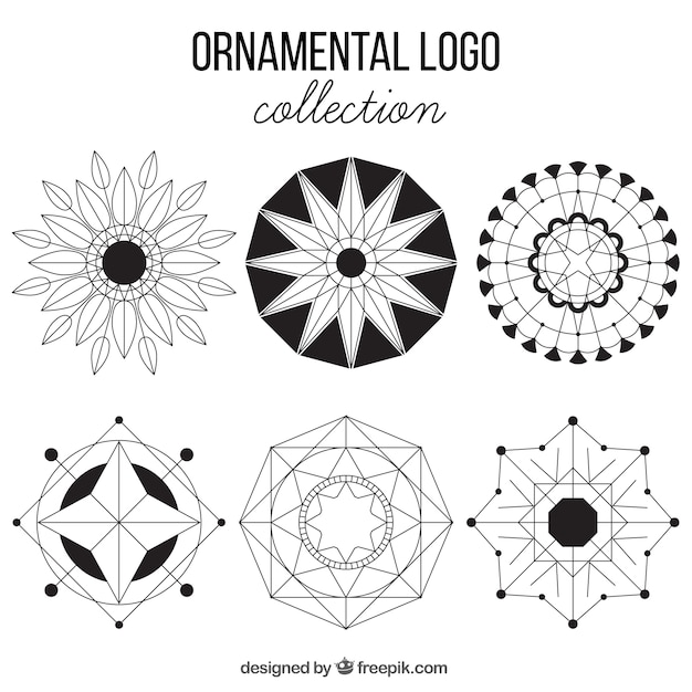 Packung mit sechs geometrischen ornamentalen Logos