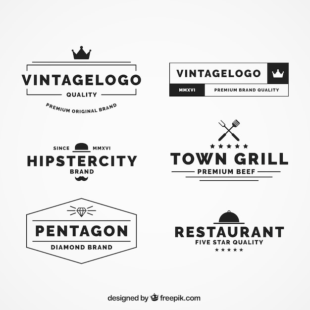 Kostenloser Vektor packung mit sechs vintage-logos