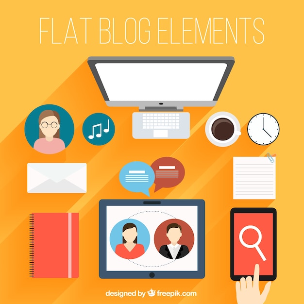 Packung mit technologischen Blog Elemente in flaches Design