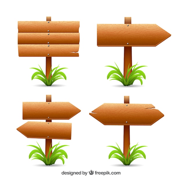Kostenloser Vektor packung mit vier holzschildern
