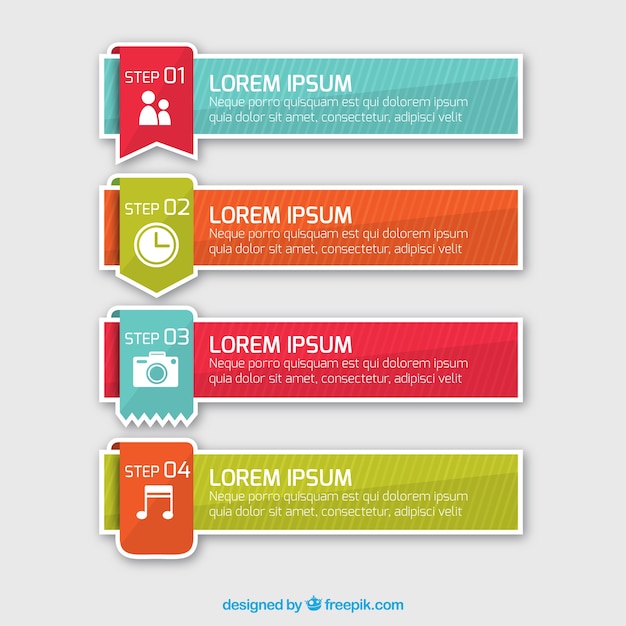 Kostenloser Vektor packung mit vier infografik banner mit gestreiften hintergrund