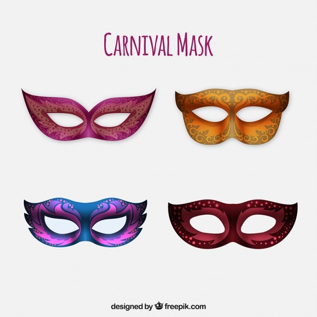 Kostenloser Vektor packung mit vier realistische karneval-masken