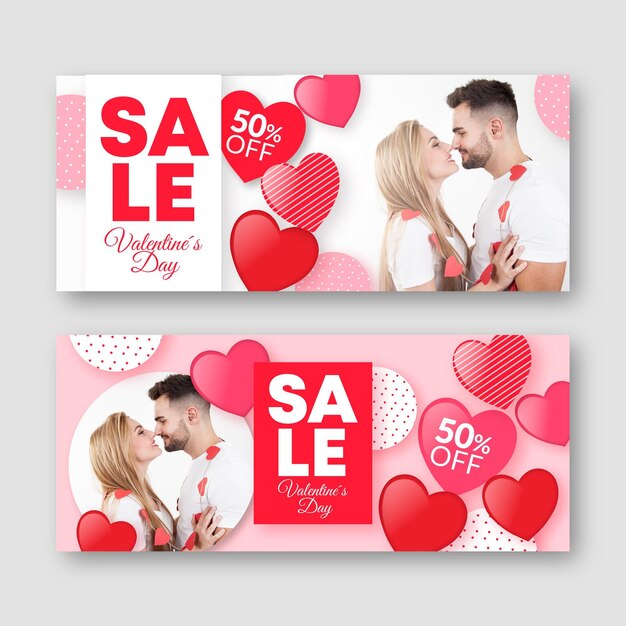 Kostenloser Vektor packung valentinstag banner mit foto