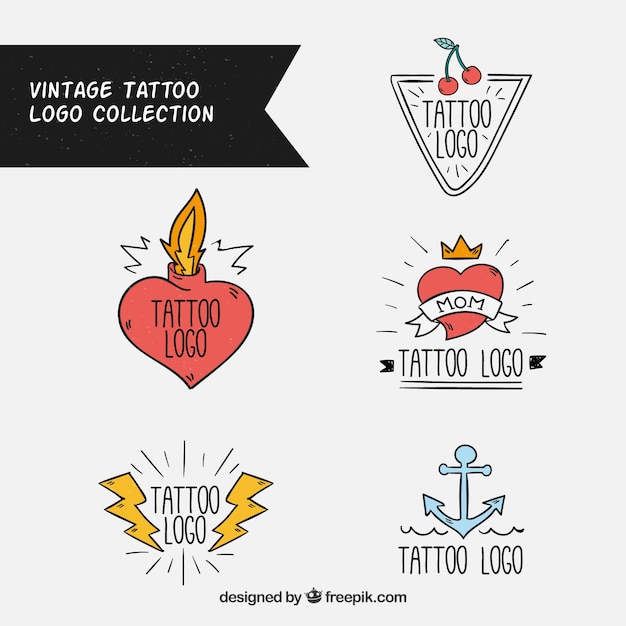 Kostenloser Vektor packung vintage tattoo logos