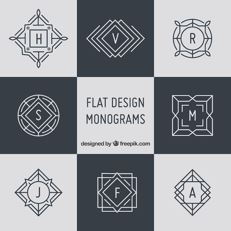 Kostenlose Vektor packung von eleganten monogrammen im linearen stil