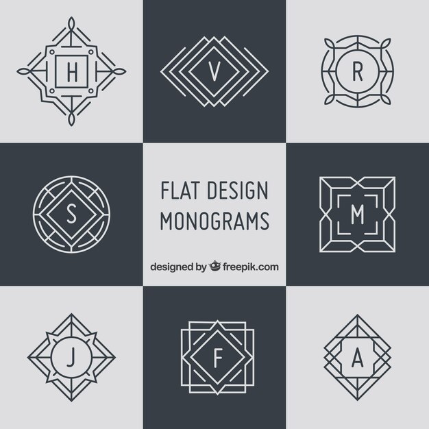 Packung von eleganten Monogrammen im linearen Stil