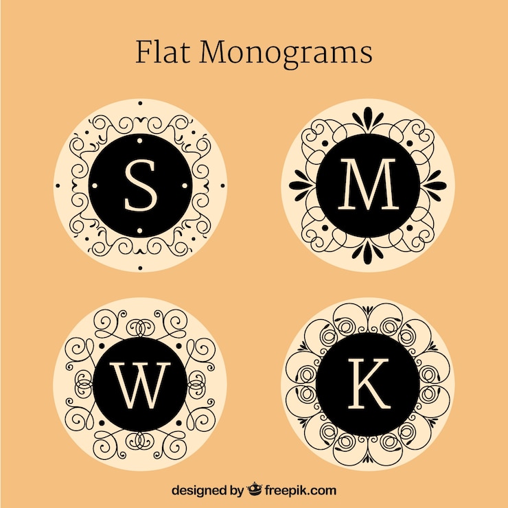 Kostenlose Vektor packung von eleganten monogrammen in flachem design