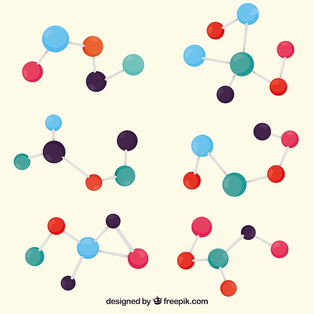 Packung von farbigen Molekülen in flachem Design