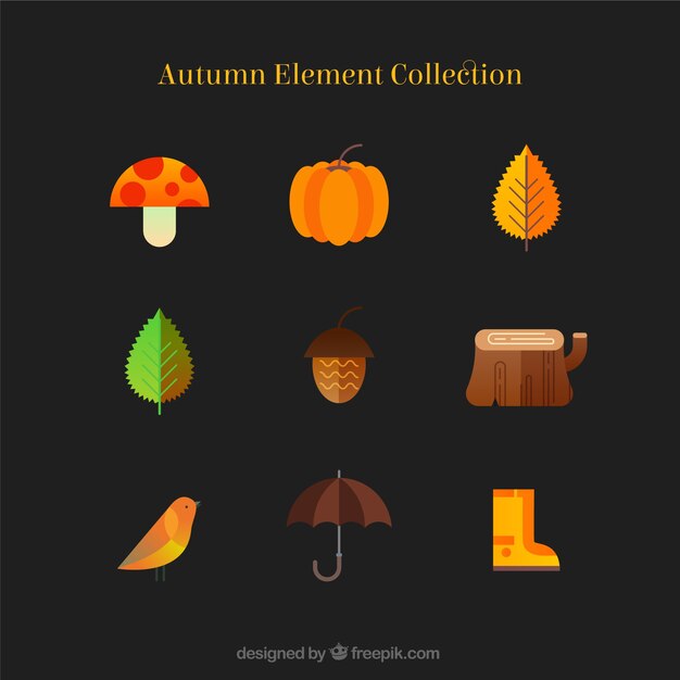 Packung von Herbst-Elementen in flachem Design