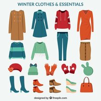 Packung winterkleidung und notwendigkeiten