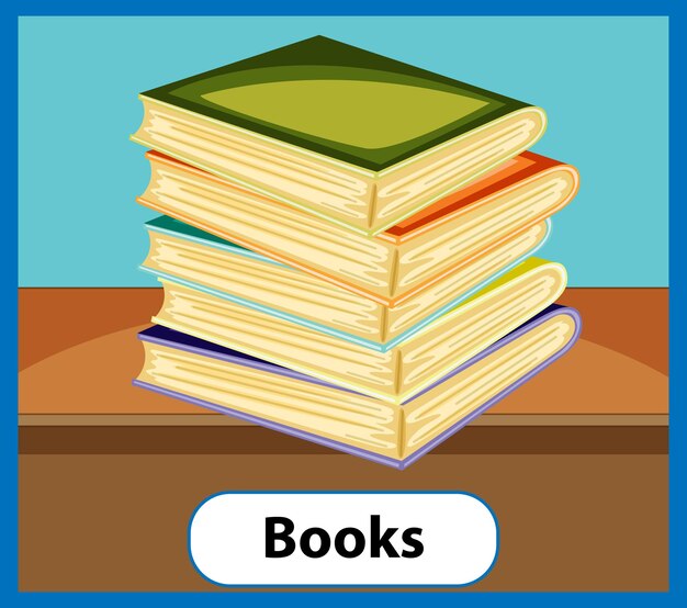 Pädagogische englische Wortkarte von Büchern