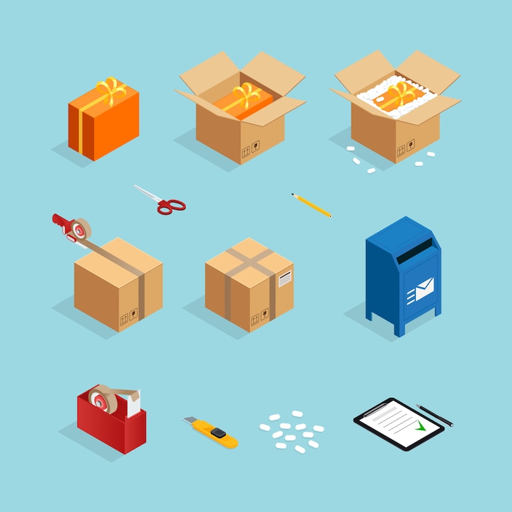 Kostenlose Vektor paketpostverpackungsset