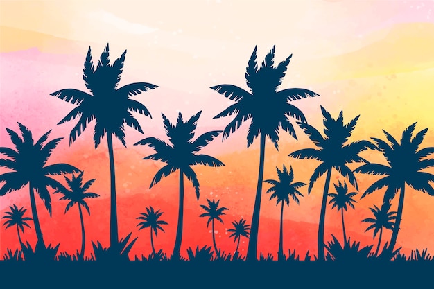 Kostenloser Vektor palm silhouetten wallpaper thema