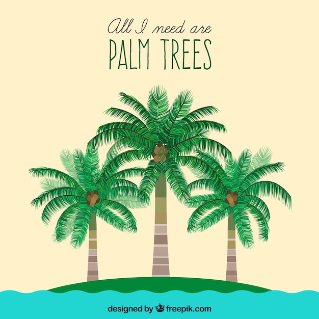 Kostenloser Vektor palm und meer hintergrund mit schönen phrase