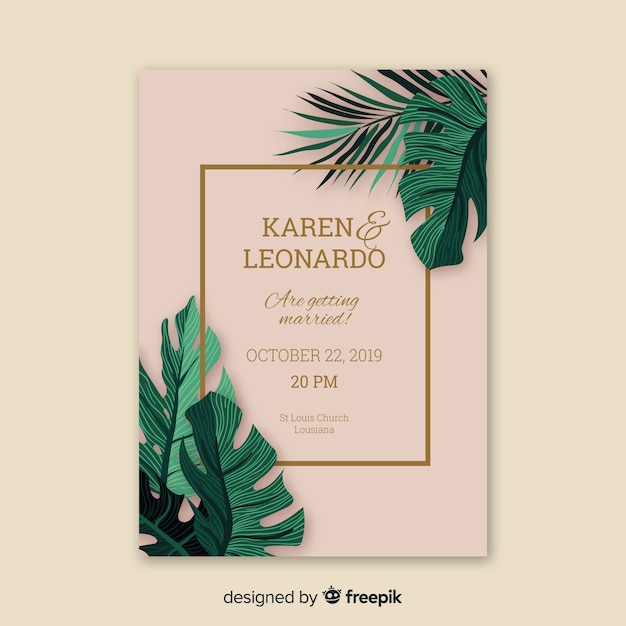 Palmblätter Hochzeit Einladungsvorlage