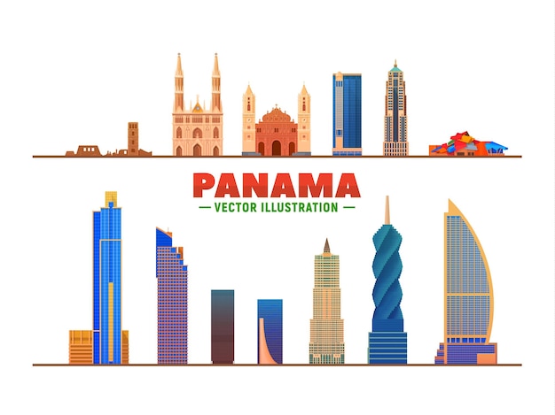 Kostenloser Vektor panama-stadt panama-skyline mit panorama auf weißem hintergrund vektor-illustration geschäftsreise- und tourismuskonzept mit modernen gebäuden bild für präsentationsbanner-website