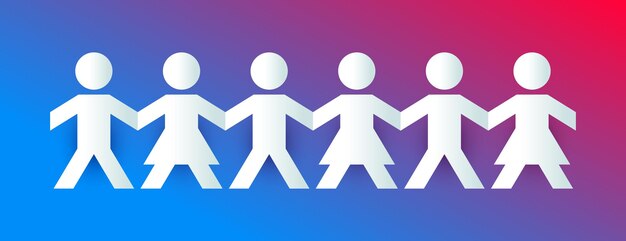 Papercut-Stil Junge und Mädchen menschliche Kette Solidaritätskonzept