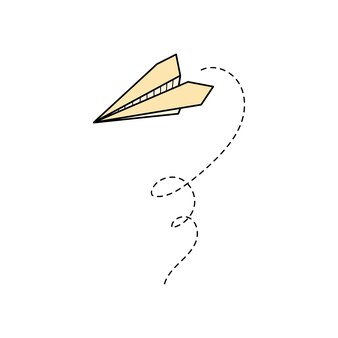Papierflugzeug-vektorsymbol doodle-umrissstil gelbe farbe papierflugzeug einfaches origami-flugzeugelement zeichnen von doodle-vektorillustration