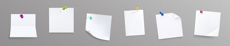 Kostenlose Vektor papiernotizen mit stiften, weißen aufklebern oder notizblock