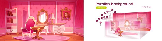 Parallaxe Hintergrund rosa Prinzessin Wohnzimmer