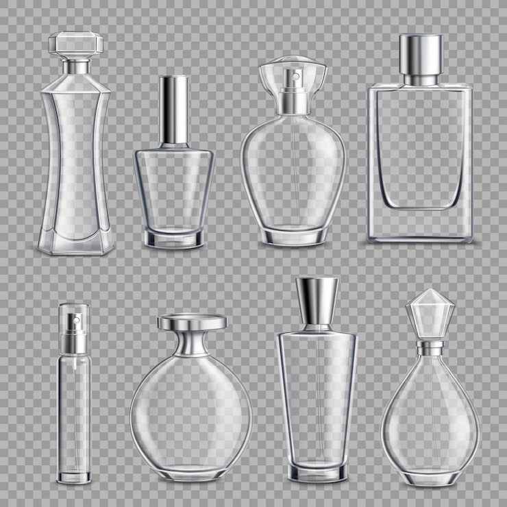 Kostenlose Vektor parfümglasflaschen realistisch transparent