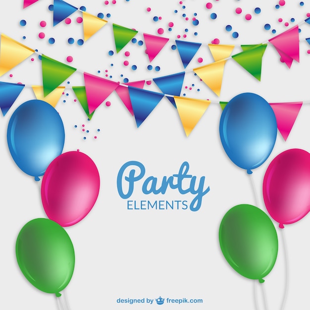 Party-elemente mit girlanden und luftballons