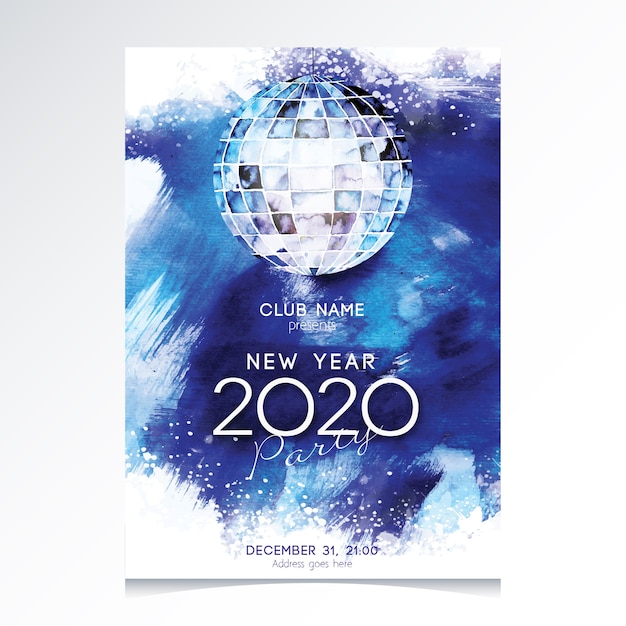 Party-fliegerschablone des neuen jahres 2020 des aquarells