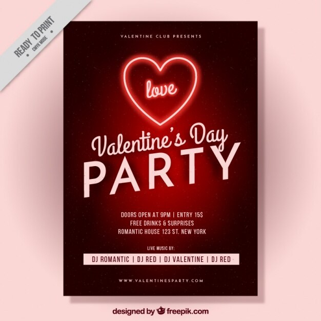 Party-flyer vorlage für den valentinstag