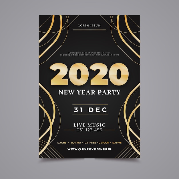 Party-plakatschablone des neuen jahres 2020 im flachen design