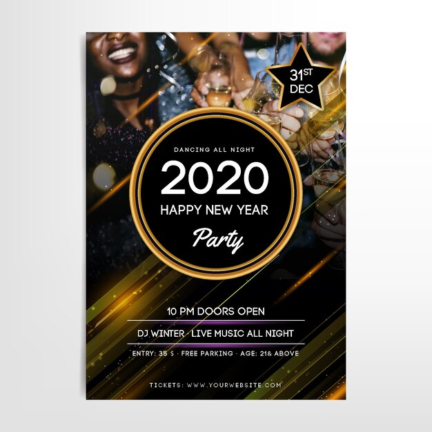 Party-Plakatschablone des neuen Jahres 2020 mit Foto