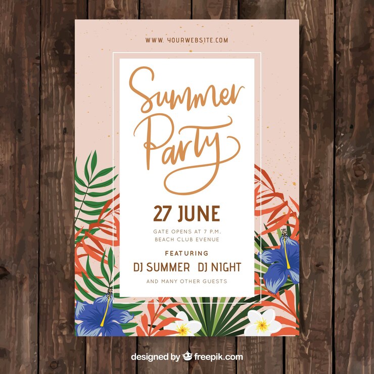 Kostenlose Vektor party poster mit sommerpflanzen