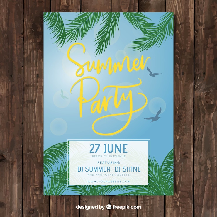Kostenlose Vektor party poster mit sommerpflanzen