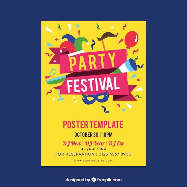 Kostenloser Vektor party poster vorlage mit flachen design
