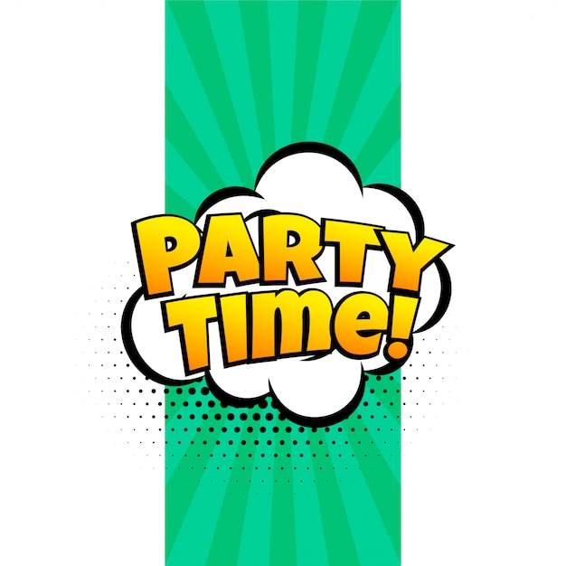 Kostenloser Vektor party time ausdruck banner im comic-stil