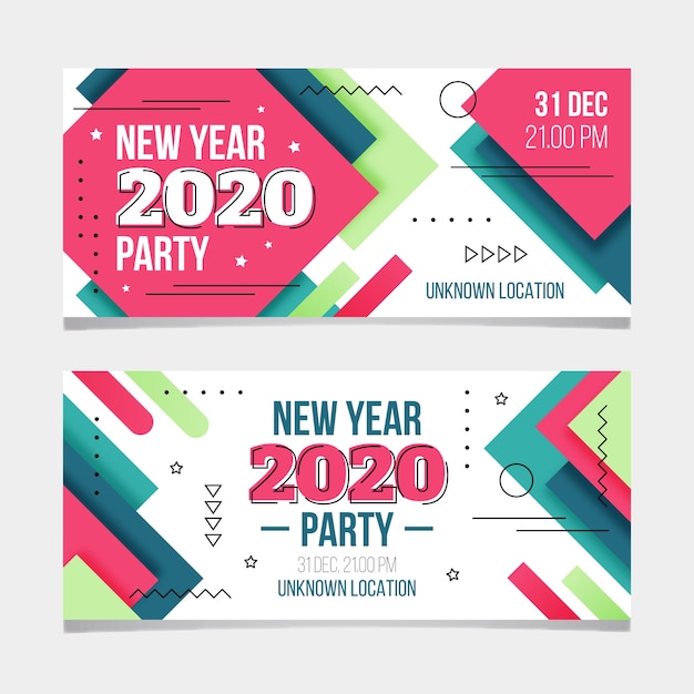 Partyfahnen des neuen jahres 2020 im flachen design