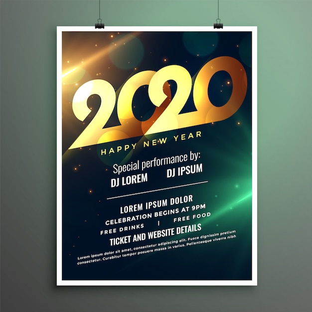 Partyflieger oder plakatschablone des neuen jahres 2020