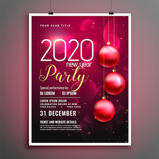 Partyflieger oder plakatschablone des neuen jahres 2020