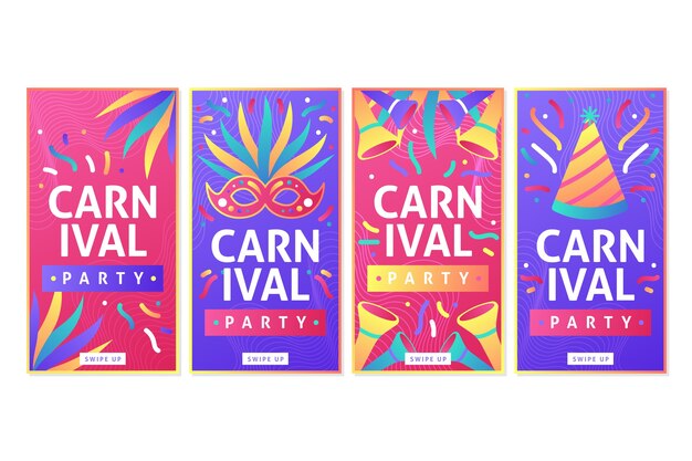 Partyhut und Konfetti Karneval Instagram Geschichten Sammlung