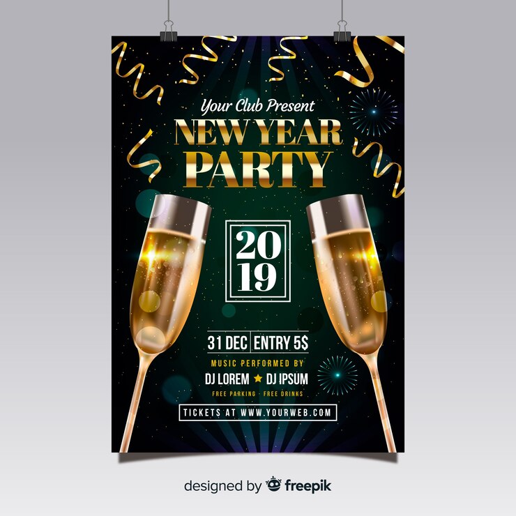 Kostenlose Vektor partyplakat des neuen jahres 2019
