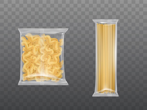 Pasta in klarer Packung mit trockenen Makkaroni-Spaghetti