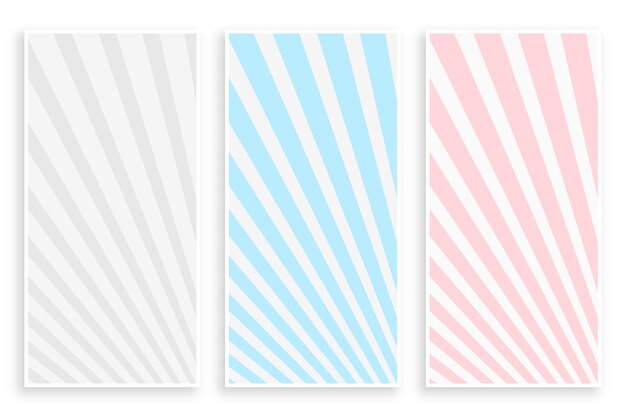 Pastellfarben Strahlen Linien Banner-Set von drei