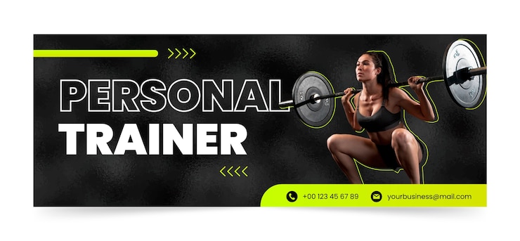 Kostenlose Vektor personal trainer facebook-cover im flachen design