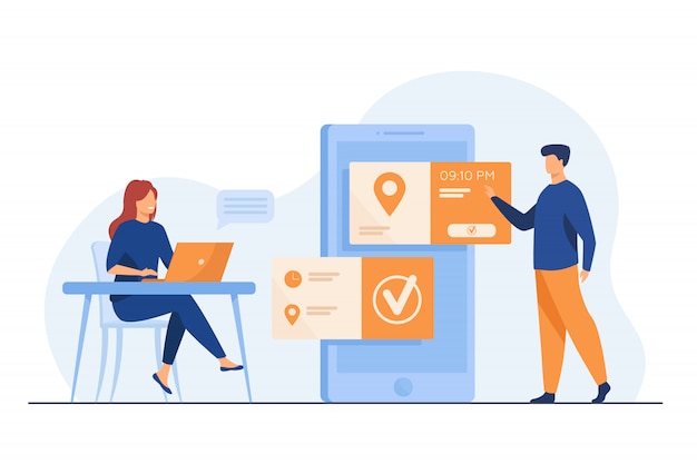 Kostenloser Vektor personen, die die online-termin- und buchungs-app nutzen