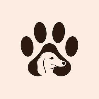 Pet shop logo design mit welpen in der mitte der hundepfoten tierschablone flache vektor-illustration